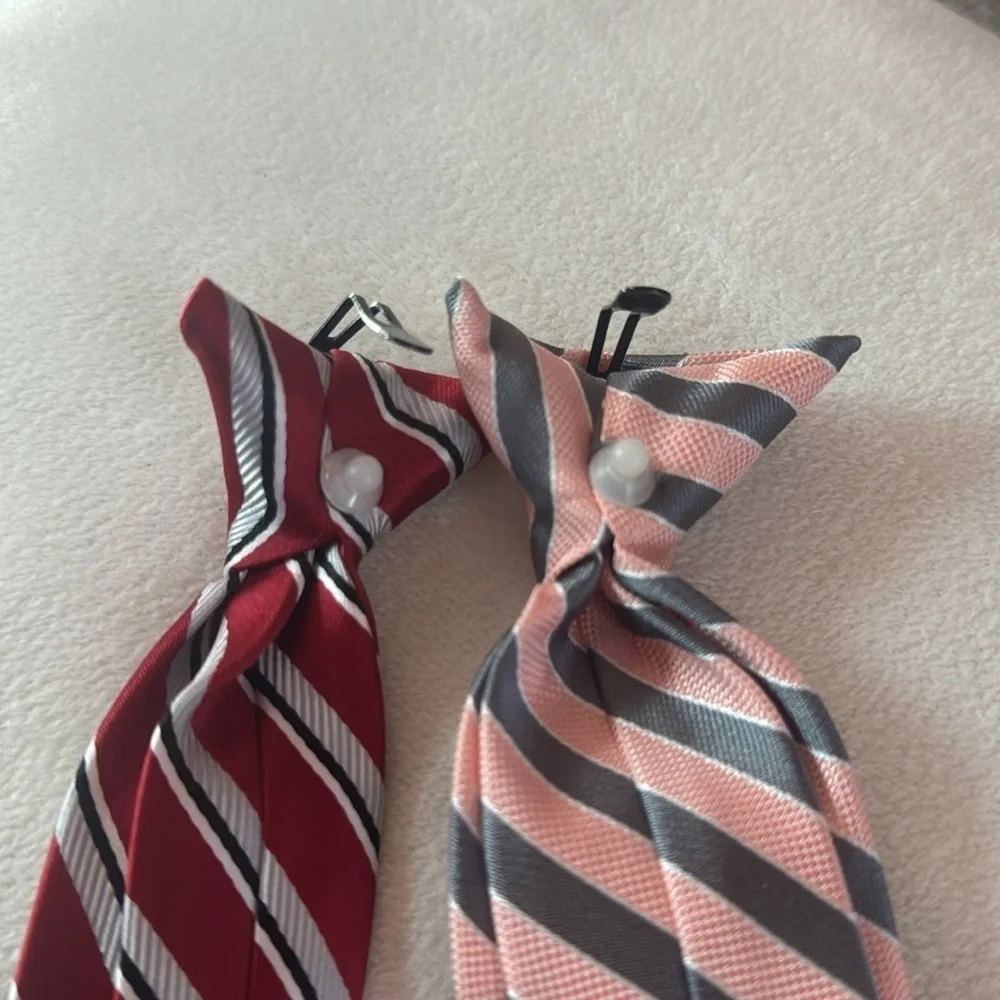Easy to Clip On Striped Red and Pink Children’s Ties Set Bundle for Dress Shirts